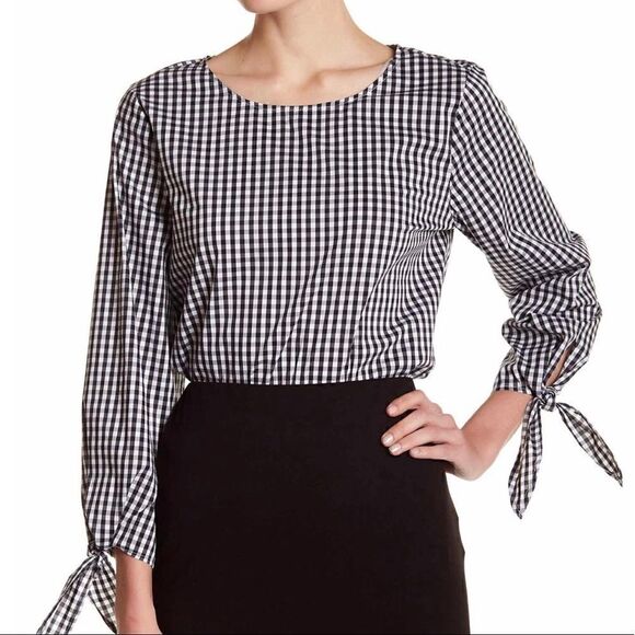 Vince Camuto | Gingham Tie Sleeve Blouse - Picture 1 of 4